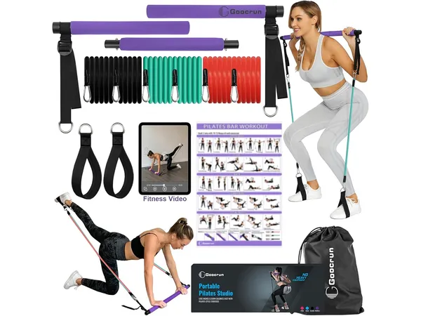 Goocrun barres de Pilates et bandes de résistance avec poignées