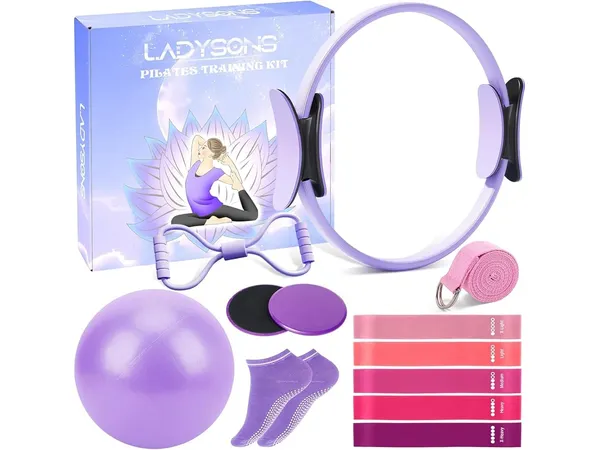 Ensemble bagues Pilates Magic Circle 32 cm, ballon, bandes et sliding disks